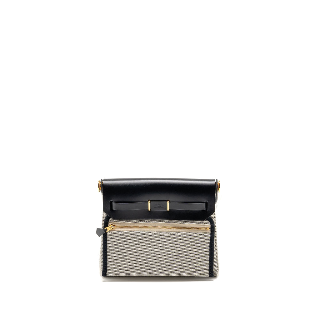 HERMES HERBAG MINI CANVAS/HUNTER LEATHER BLACK/ECRU GHW