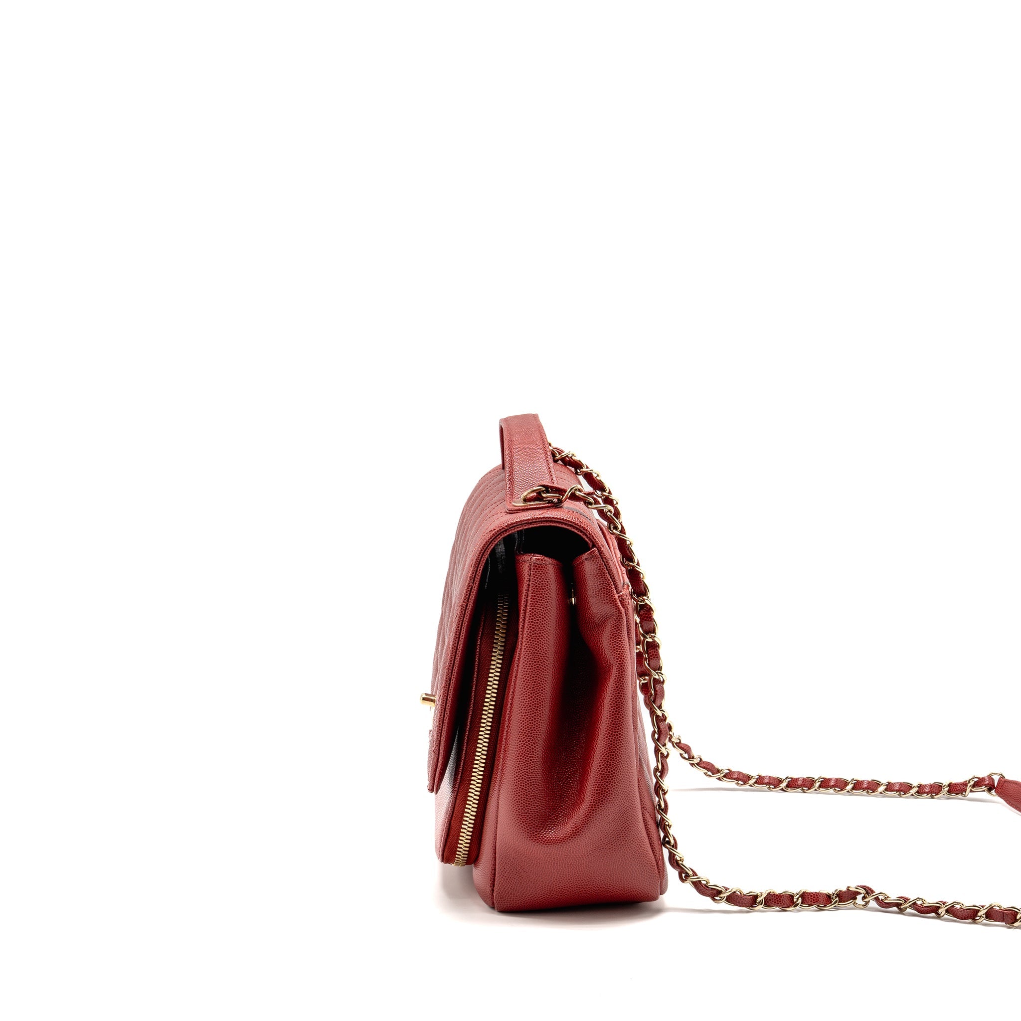 CHANEL LARGE BUSINESS AFFINITY CAVIAR RED LGHW