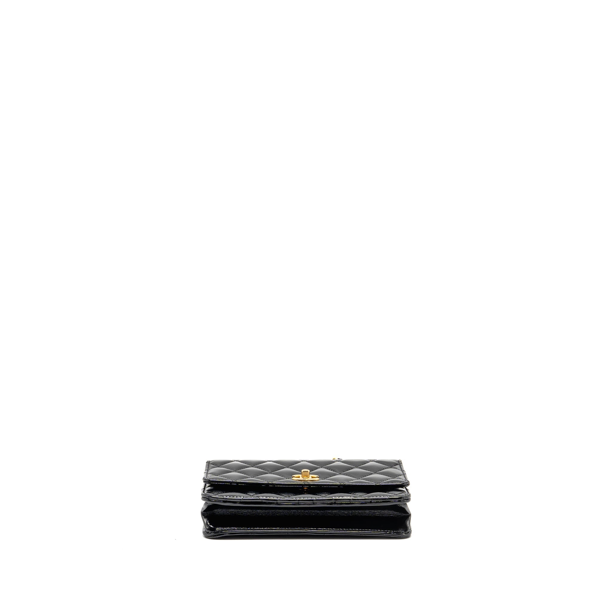 CHANEL 24A DETAILED CHAIN WALLET ON CHAIN SHINY CALFSKIN BLACK GHW (MICROCHIP）