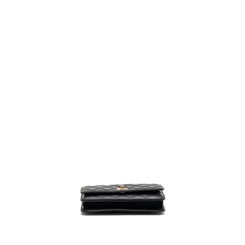 CHANEL PEARL CRUSH WALLET ON CHAIN LAMBSKIN BLACK GHW (MICROCHIP)