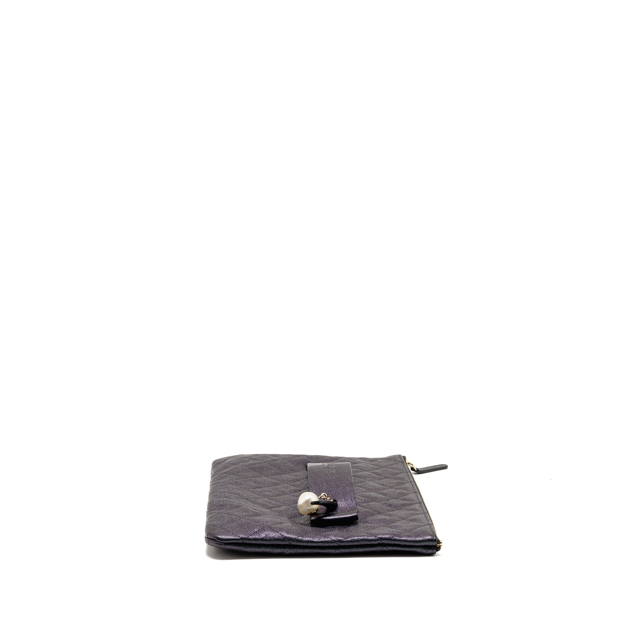 CHANEL NIGHT BY THE C POUCH CLUTCH CAVIAR IRIDESCENT BLACK LGHW