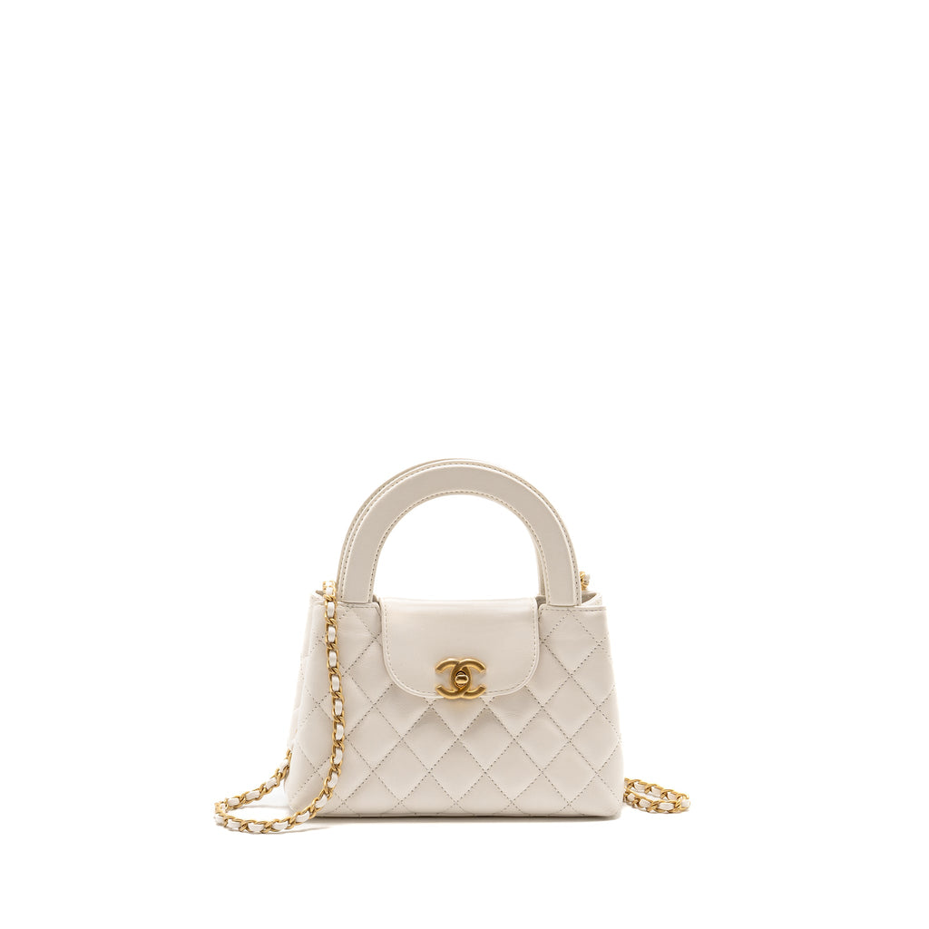 CHANEL MINI KELLY SHOPPING TOTE BAG CALFSKIN WHITE GHW (MICROCHIP)