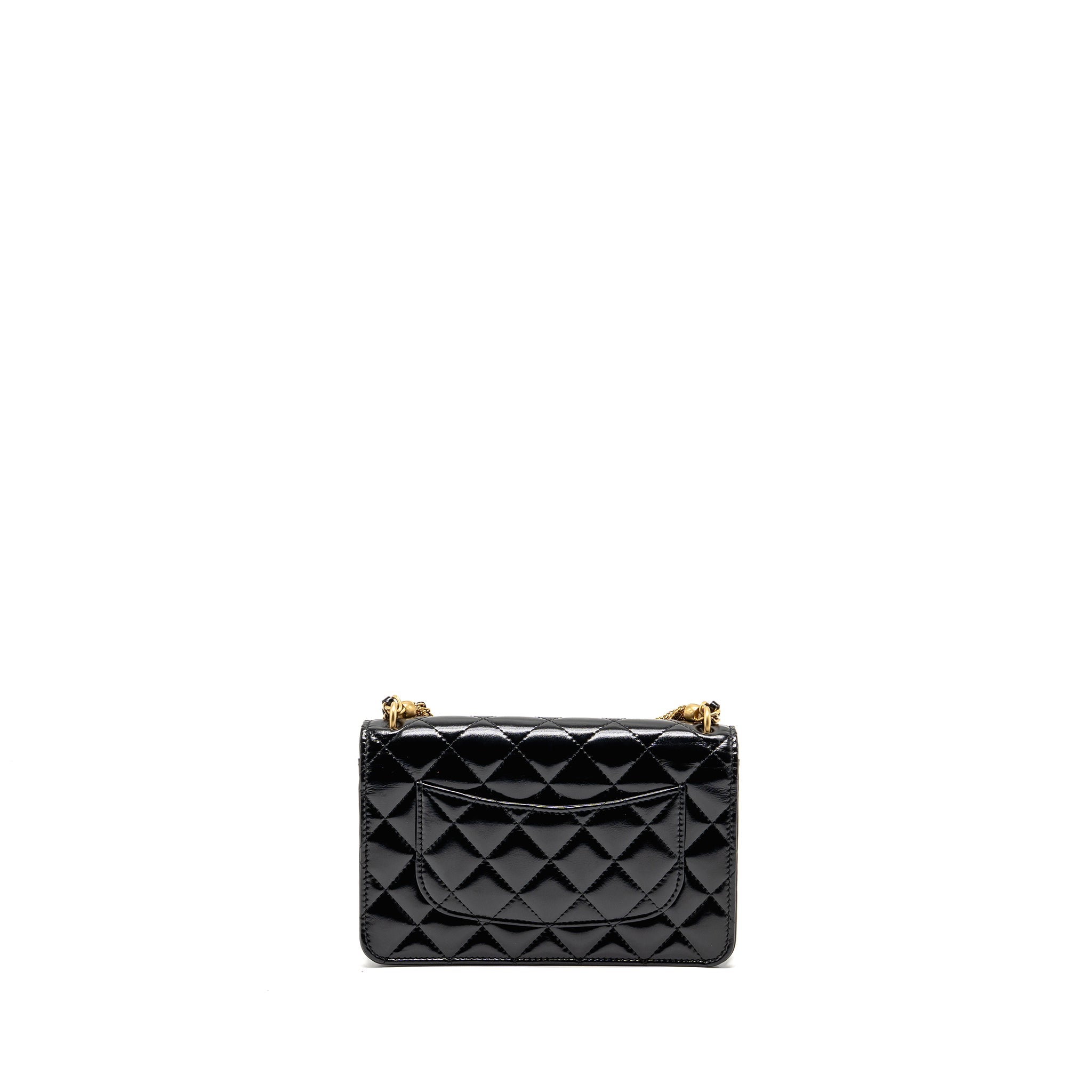 CHANEL 24A DETAILED CHAIN WALLET ON CHAIN SHINY CALFSKIN BLACK GHW (MICROCHIP）