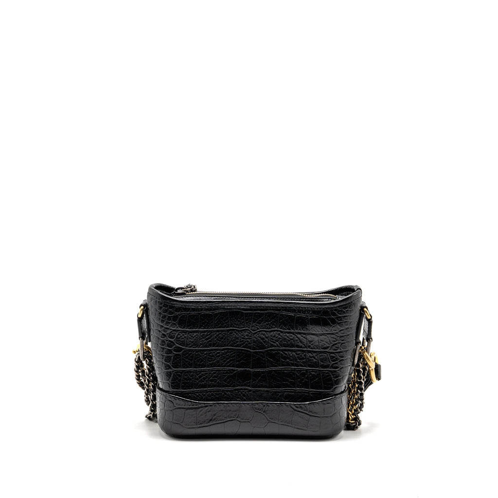 CHANEL SMALL GABRIELLE HOBO BAG WITH TOP HANDLE CROC-EMBOSSED CALFSKIN BLACK MULTICOLOURED HARDWARE