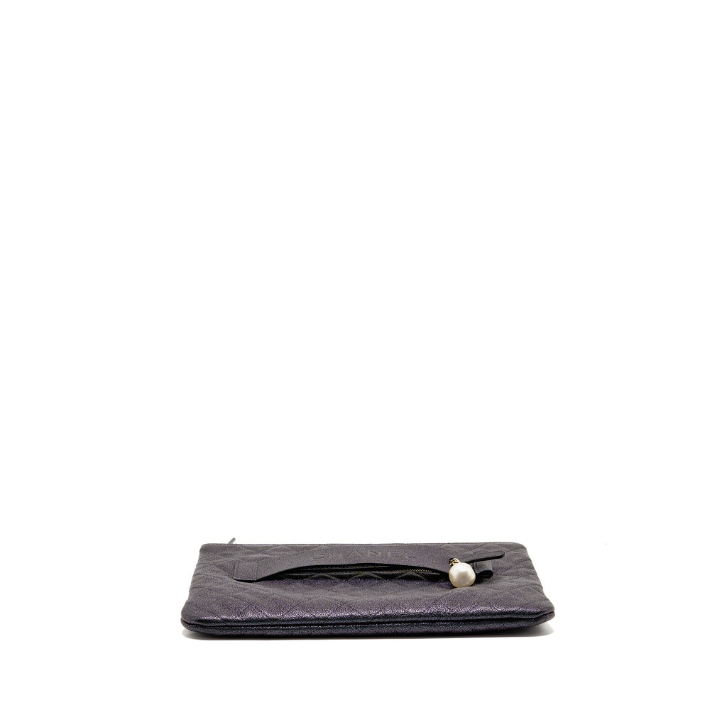 CHANEL NIGHT BY THE C POUCH CLUTCH CAVIAR IRIDESCENT BLACK LGHW
