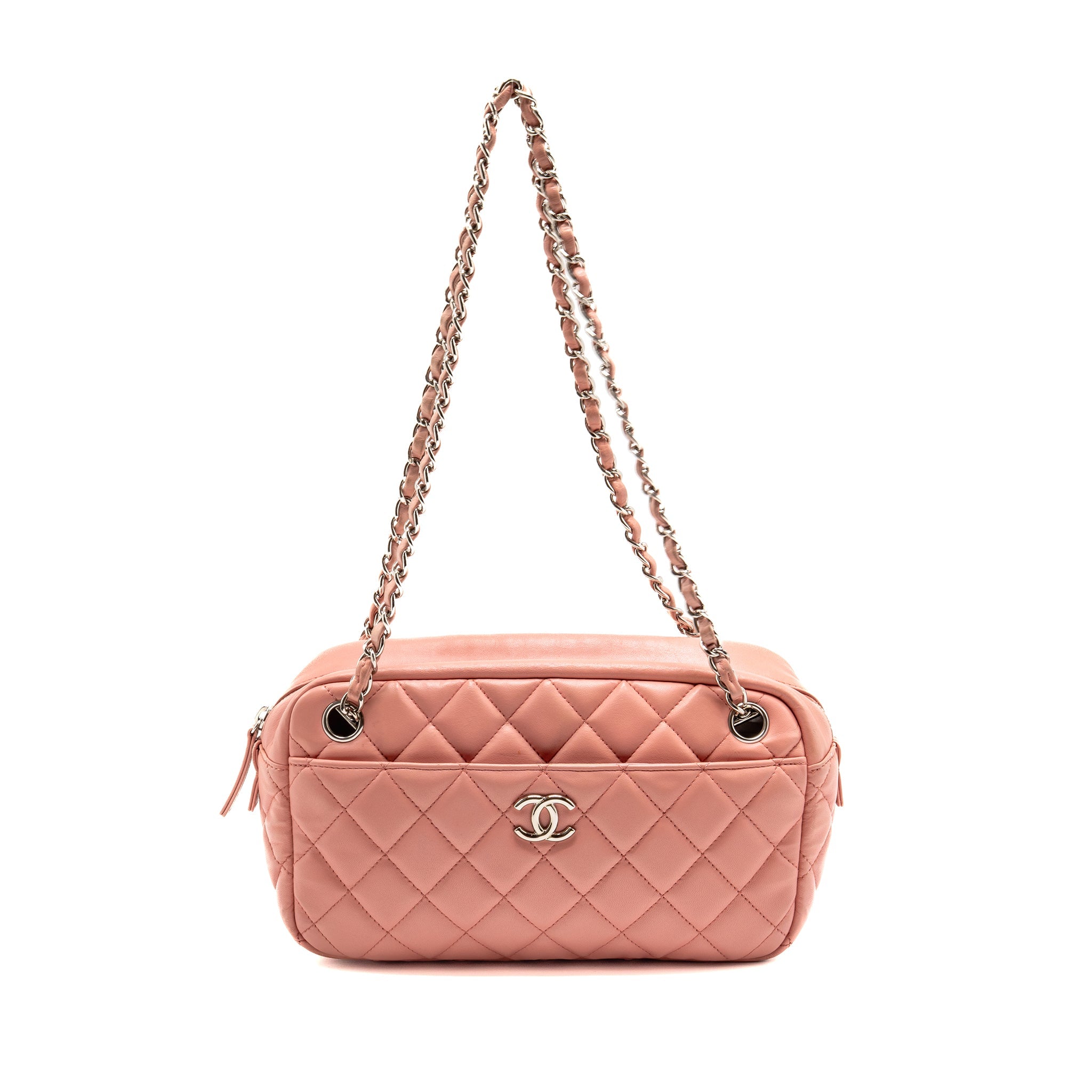 CHANEL CC CAMERA CASE WITH CHAIN LAMBSKIN PINK SHW