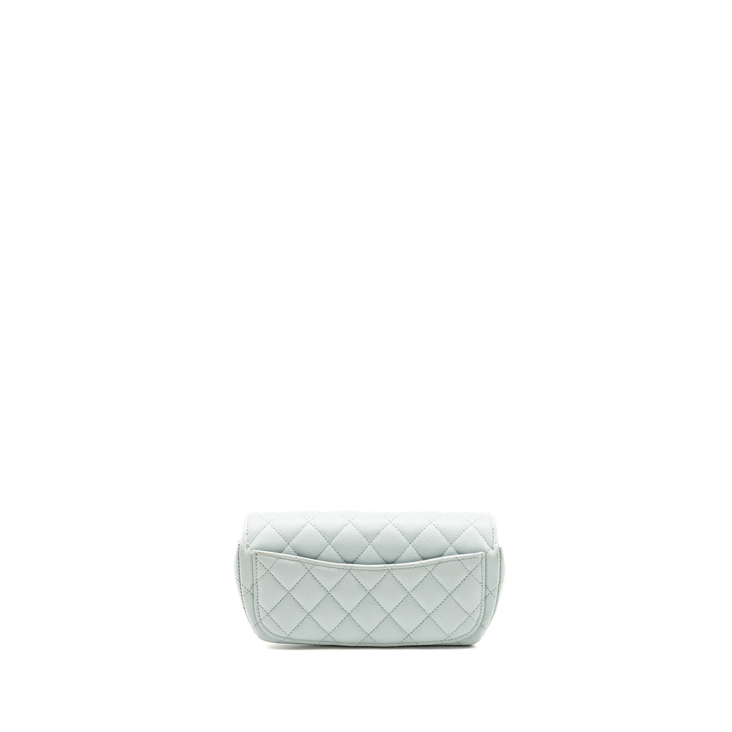 CHANEL SUNGLASSES CASE CLUTCH WITH CHAIN CAVIAR LIGHT BLUE SHW