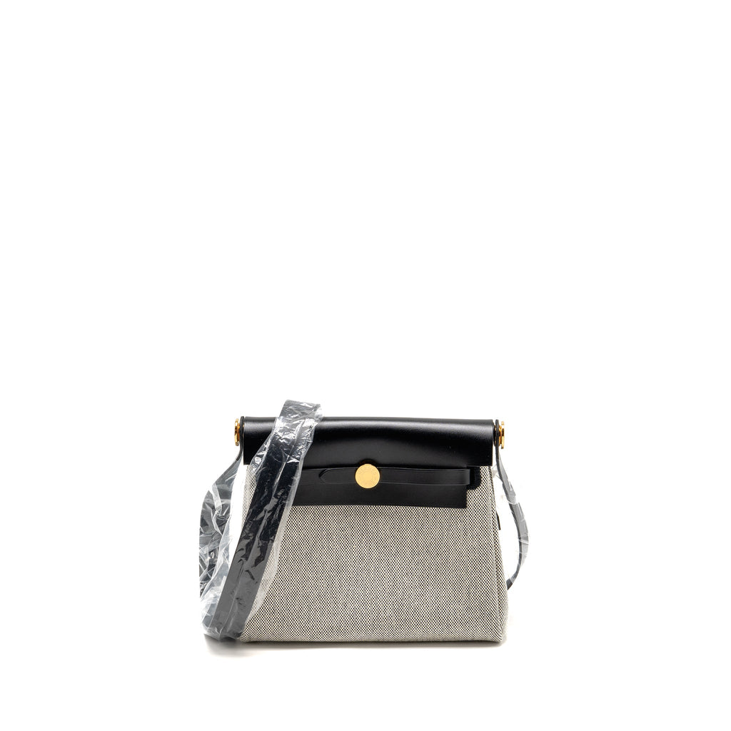 HERMES HERBAG MINI CANVAS/HUNTER LEATHER BLACK/ECRU GHW