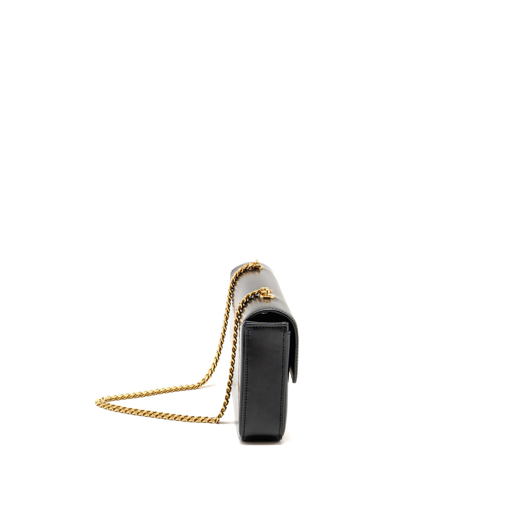 CELINE TRIOMPHE CLAUDE CHAIN SHOULDER BAG SHINY CALFSKIN BLACK GHW