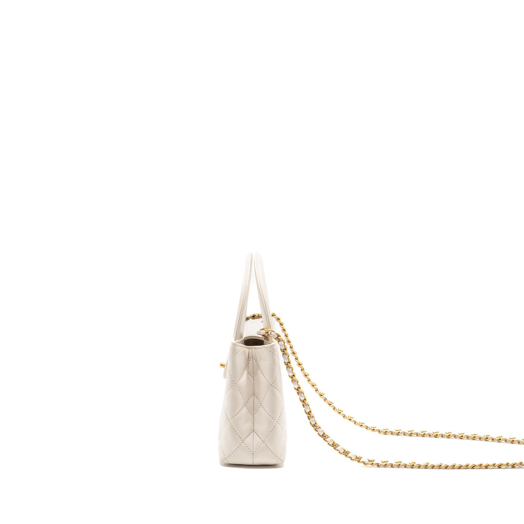 CHANEL MINI KELLY SHOPPING TOTE BAG CALFSKIN WHITE GHW (MICROCHIP)