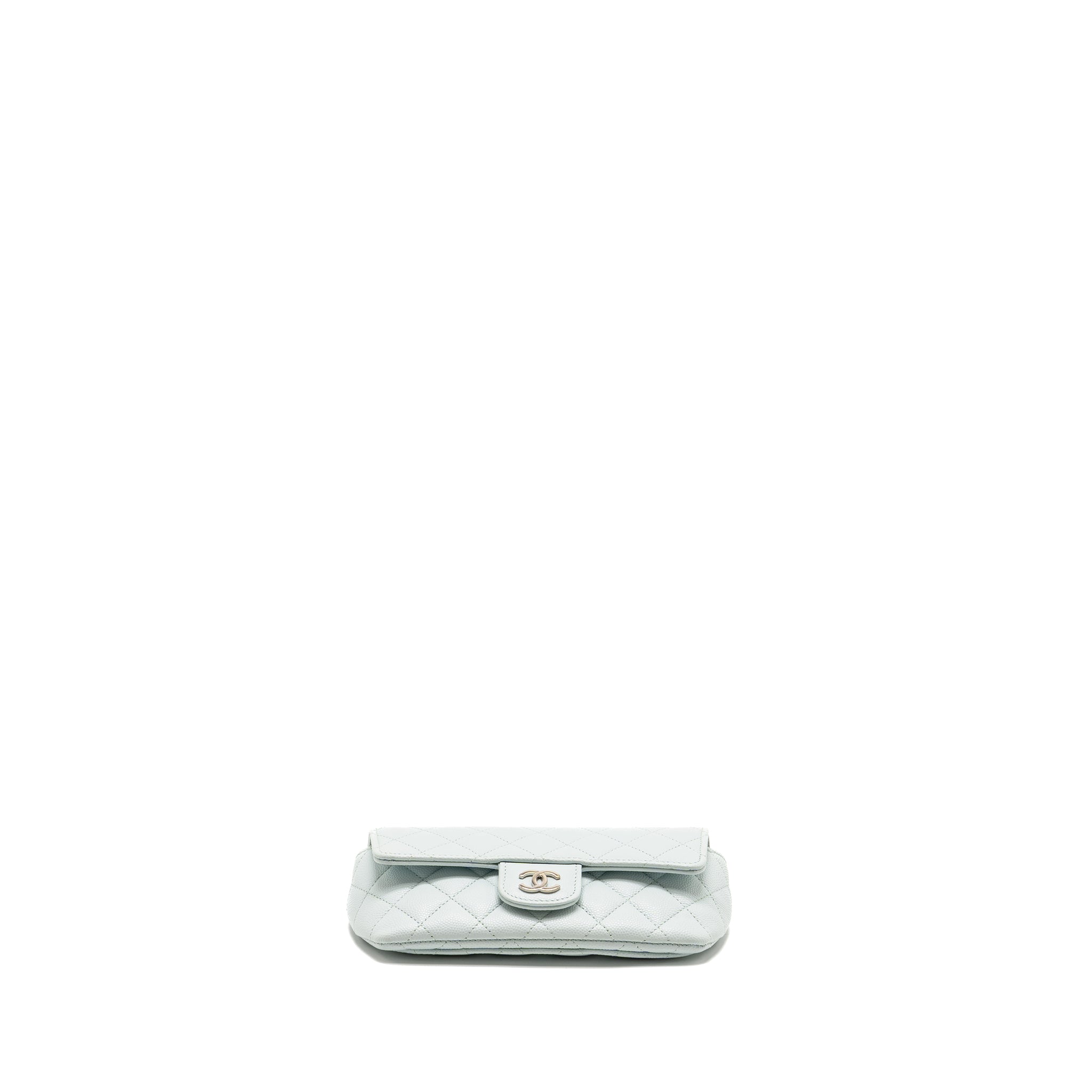 CHANEL SUNGLASSES CASE CLUTCH WITH CHAIN CAVIAR LIGHT BLUE SHW