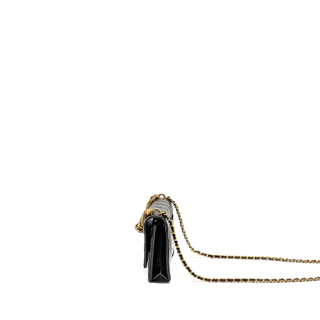 CHANEL 24A DETAILED CHAIN WALLET ON CHAIN SHINY CALFSKIN BLACK GHW (MICROCHIP）