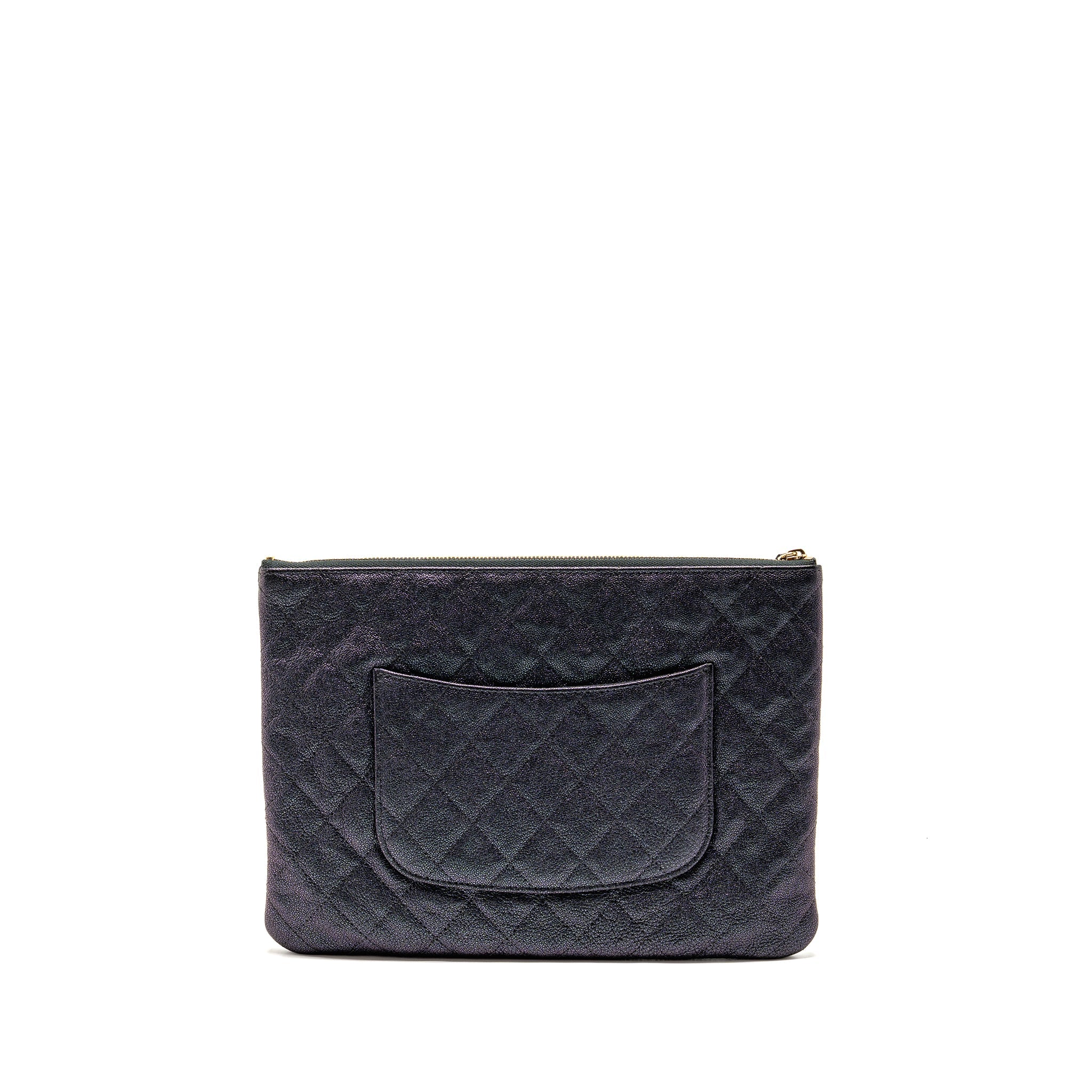 CHANEL NIGHT BY THE C POUCH CLUTCH CAVIAR IRIDESCENT BLACK LGHW