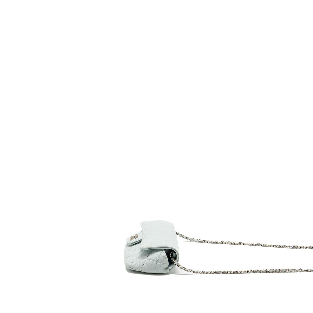 CHANEL SUNGLASSES CASE CLUTCH WITH CHAIN CAVIAR LIGHT BLUE SHW