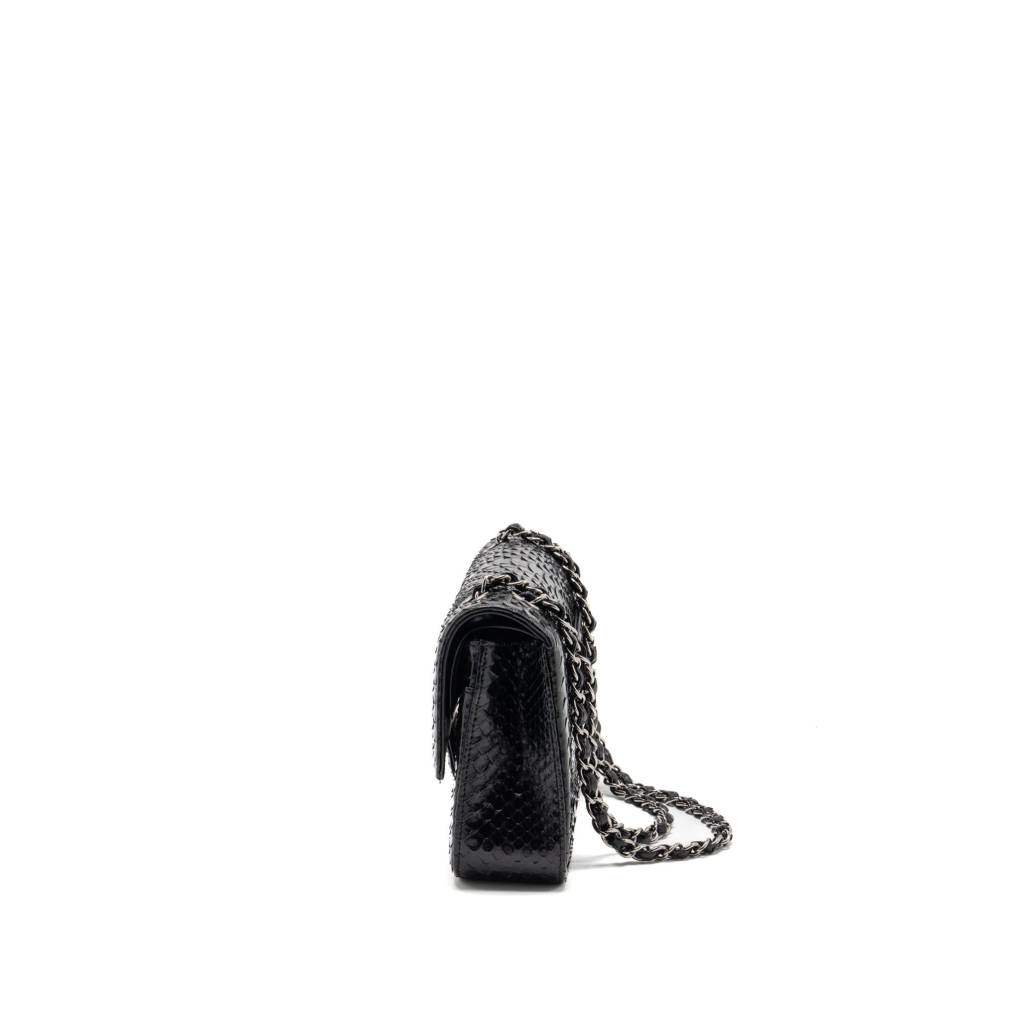CHANEL MEDIUM CLASSIC DOUBLE FLAP BAG PYTHON BLACK SHW