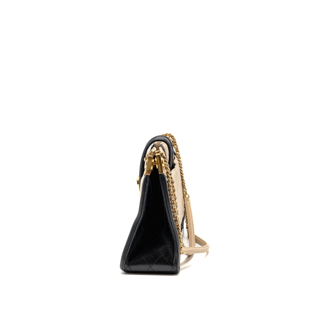 CHANEL ELEGANT CC TOTE QUILTED LAMBSKIN BEIGE/BLACK GHW