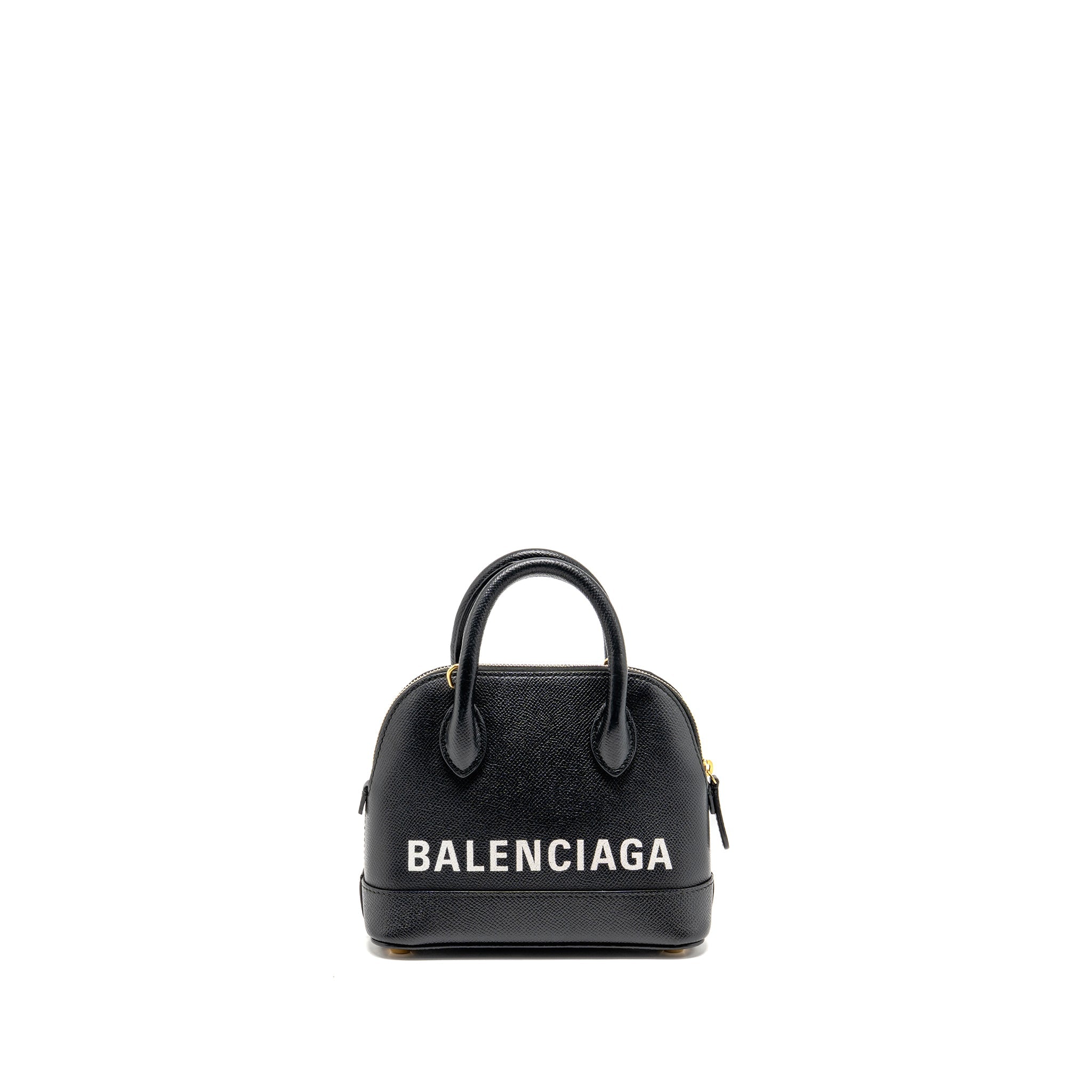 BALENCIAGA VILLE GRAFFITI TOP HANDLE BOWLING BAG XXS GRAINED CALFSKIN BLACK/WHITE GHW
