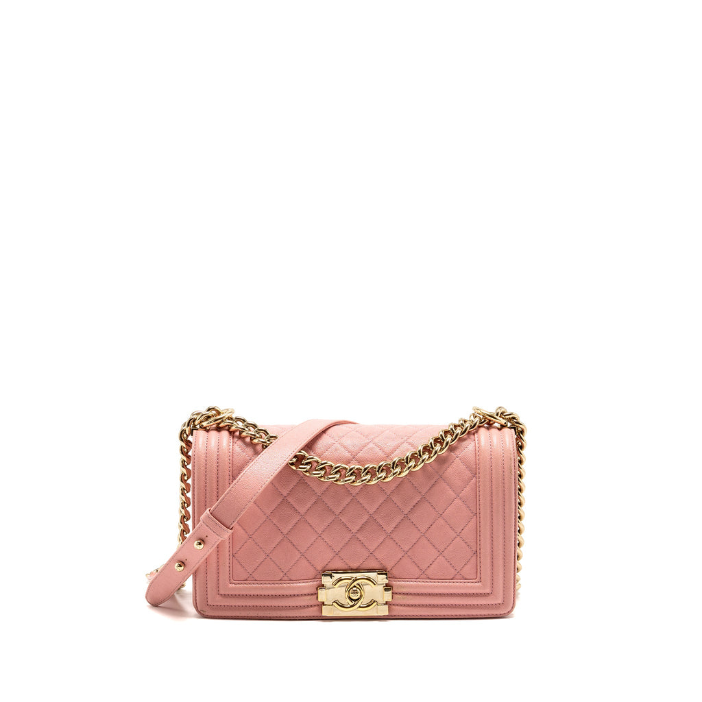 CHANEL MEDIUM BOY BAG GRAINED CALFSKIN PINK LGHW