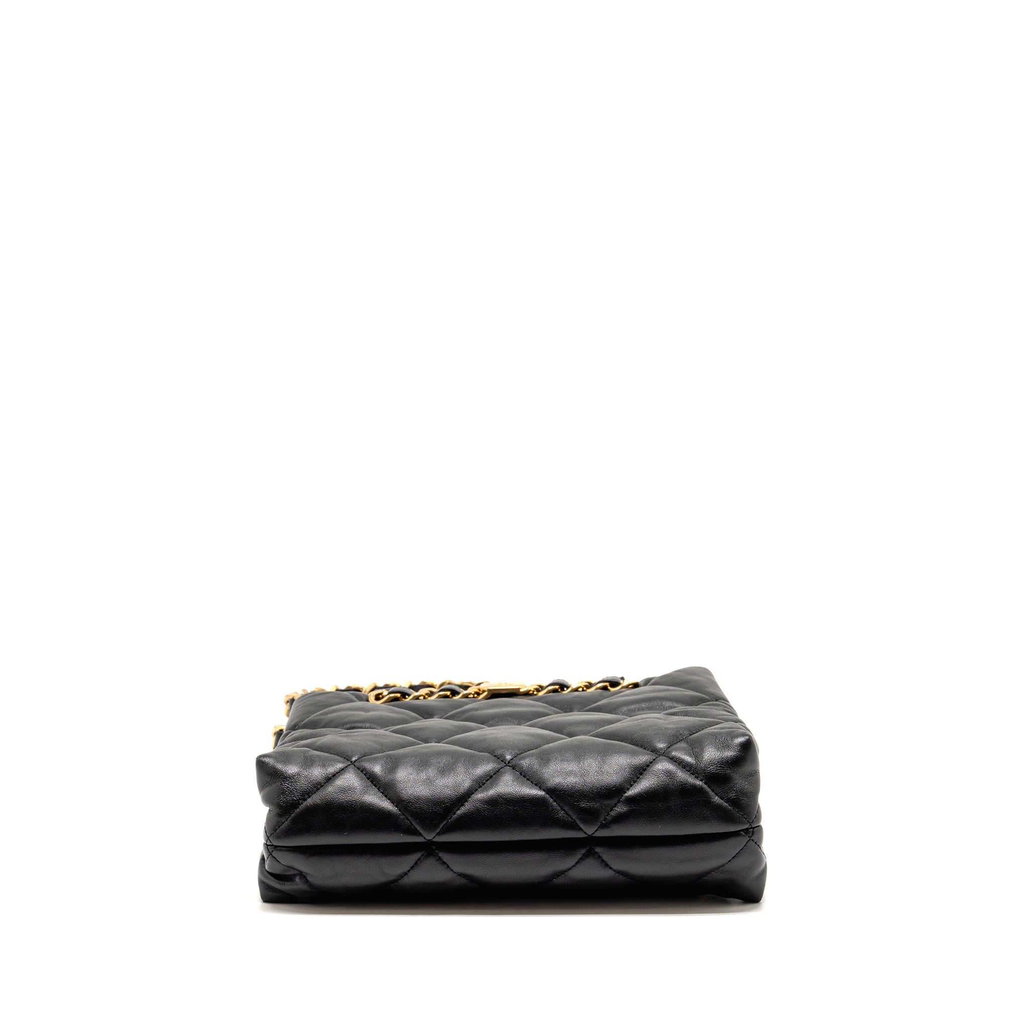 CHANEL QUILTED DOUBLE CHAIN SHOPPING TOTE BAG LAMBSKIN BLACK GHW (MICROCHIP)