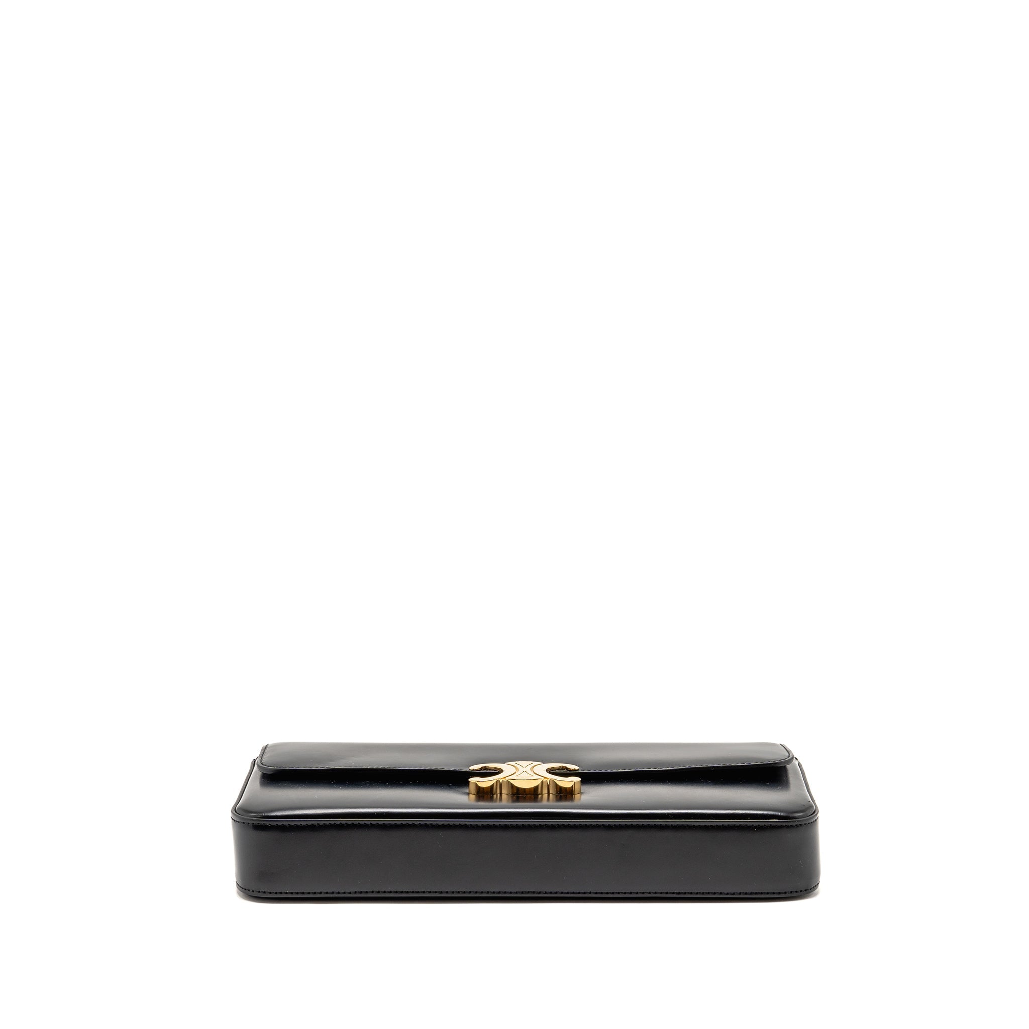 CELINE TRIOMPHE CLAUDE CHAIN SHOULDER BAG SHINY CALFSKIN BLACK GHW