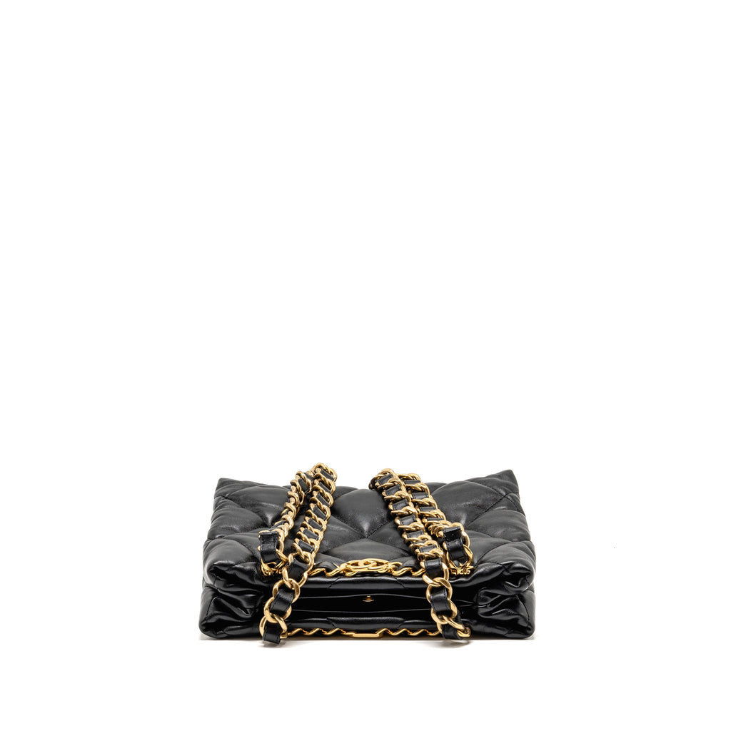 CHANEL QUILTED DOUBLE CHAIN SHOPPING TOTE BAG LAMBSKIN BLACK GHW (MICROCHIP)