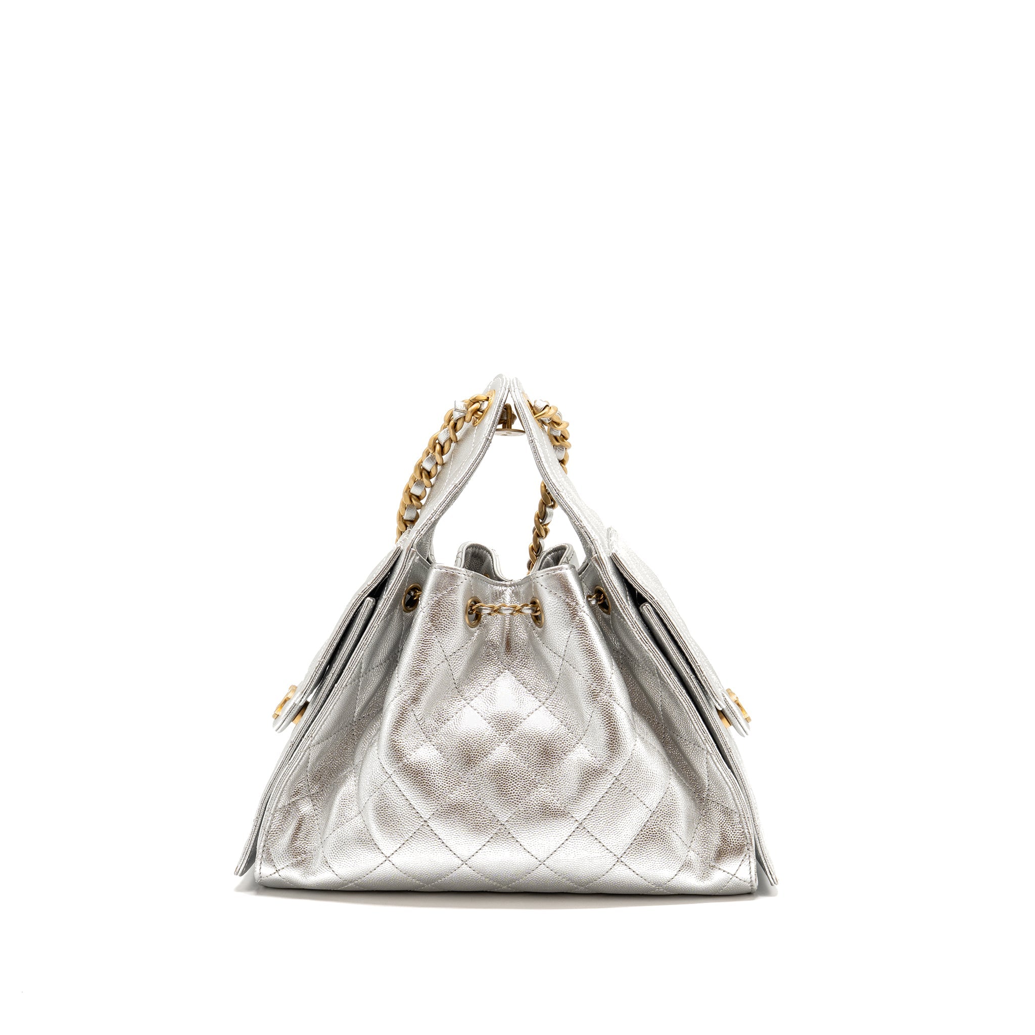 CHANEL SMALL 25 BAG CAVIAR SILVER GHW (MICROCHIP)