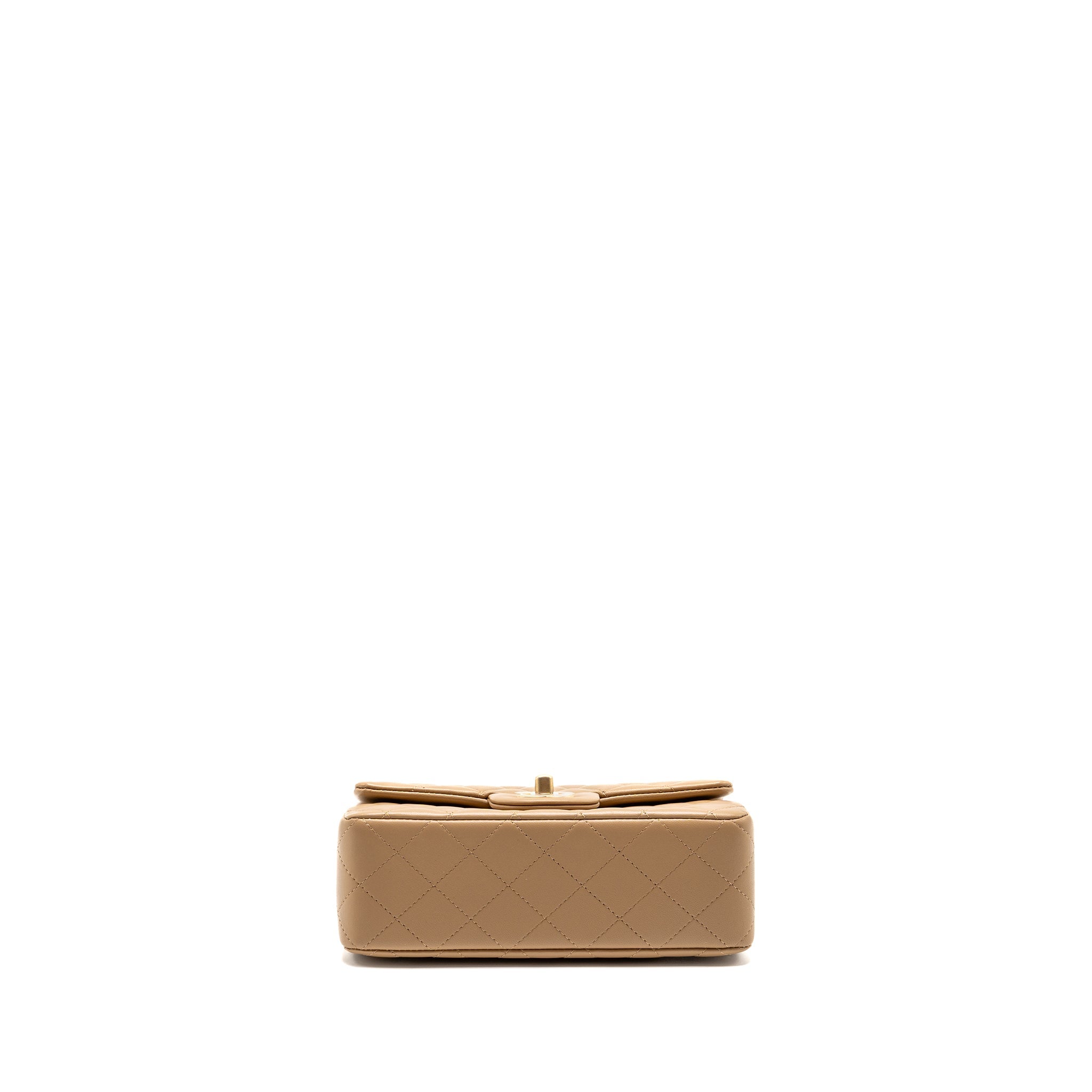 CHANEL TOP HANDLE MINI RECTANGULAR LAMBSKIN DARK BEIGE GHW (MICROCHIP)