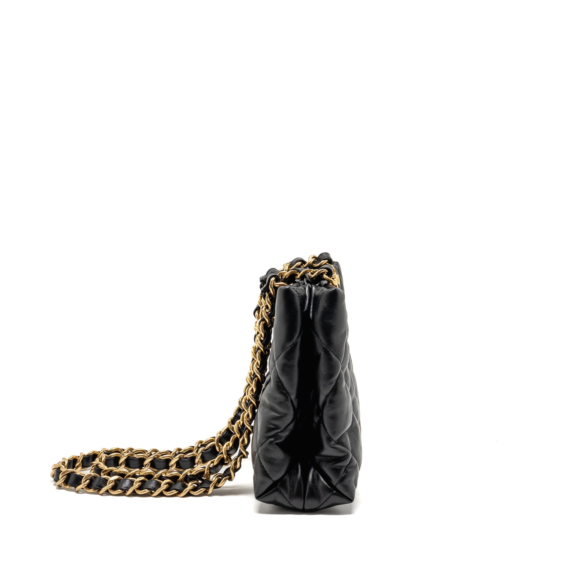 CHANEL QUILTED DOUBLE CHAIN SHOPPING TOTE BAG LAMBSKIN BLACK GHW (MICROCHIP)