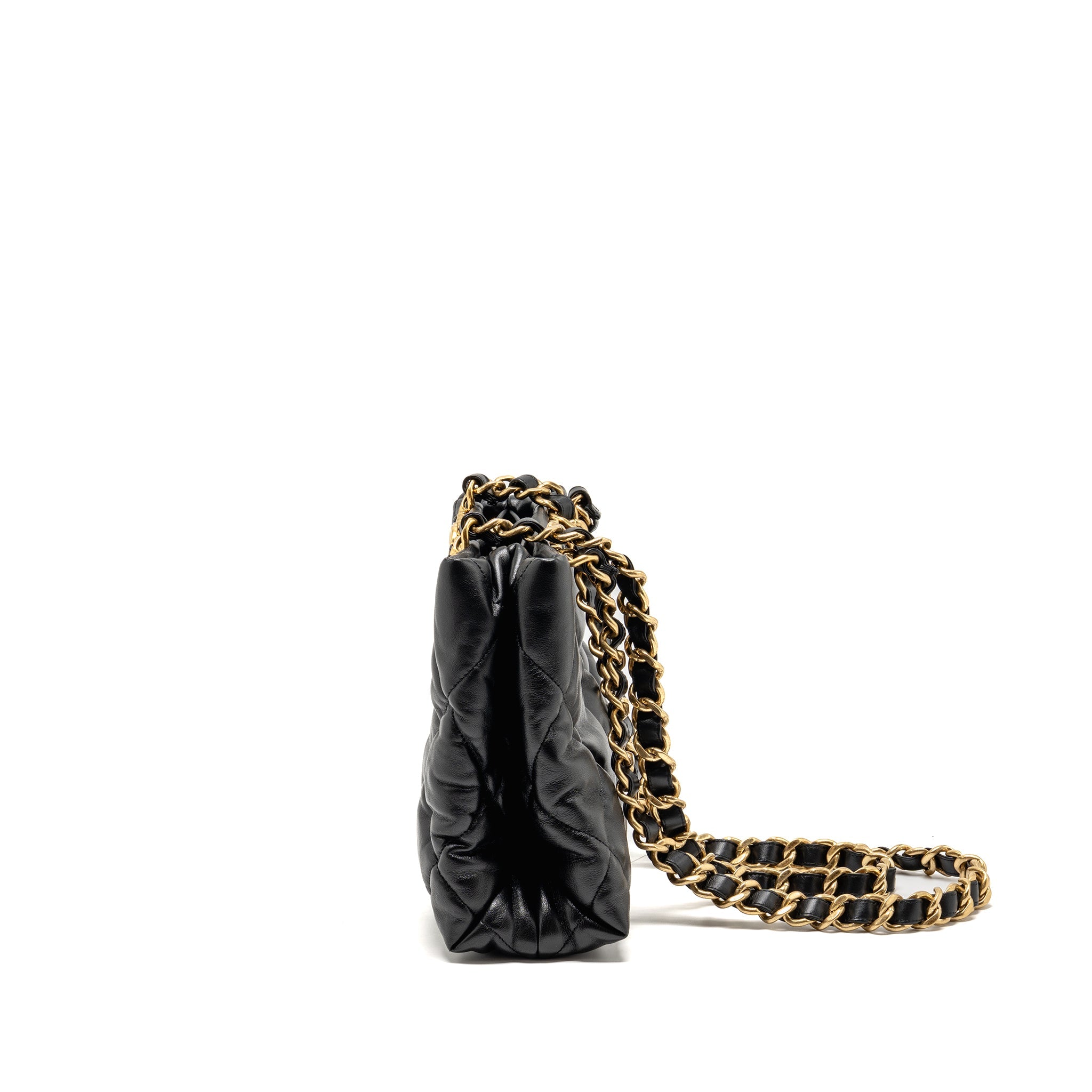 CHANEL QUILTED DOUBLE CHAIN SHOPPING TOTE BAG LAMBSKIN BLACK GHW (MICROCHIP)