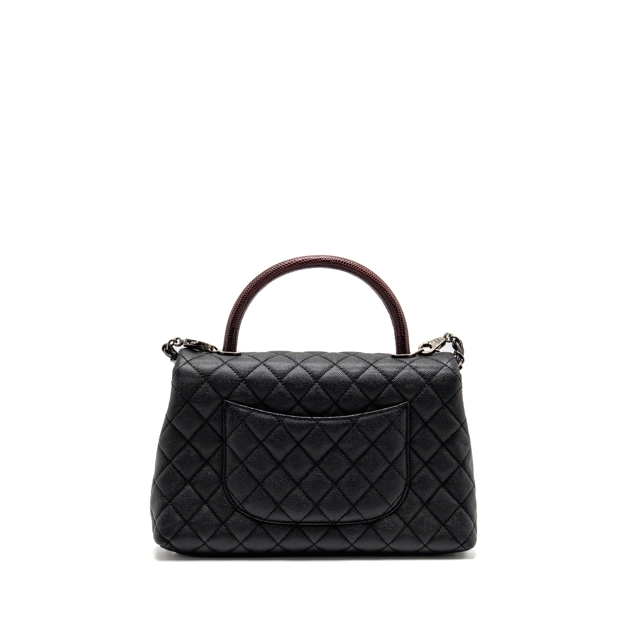 CHANEL MEDIUM COCO HANDLE FLAP BAG LIZARD EMBOSSED HANDLE CAVIAR BLACK RUTHENIUM HARDWARE