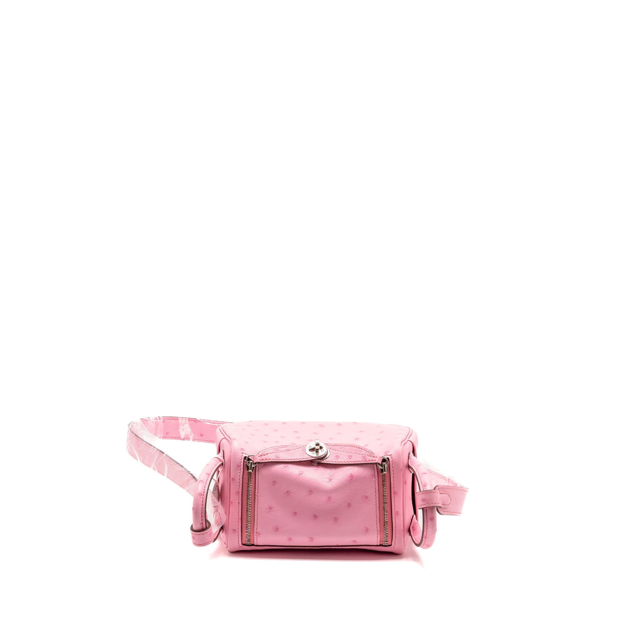 HERMES MINI LINDY OSTRICH ROSE BUBBLEGUM SHW