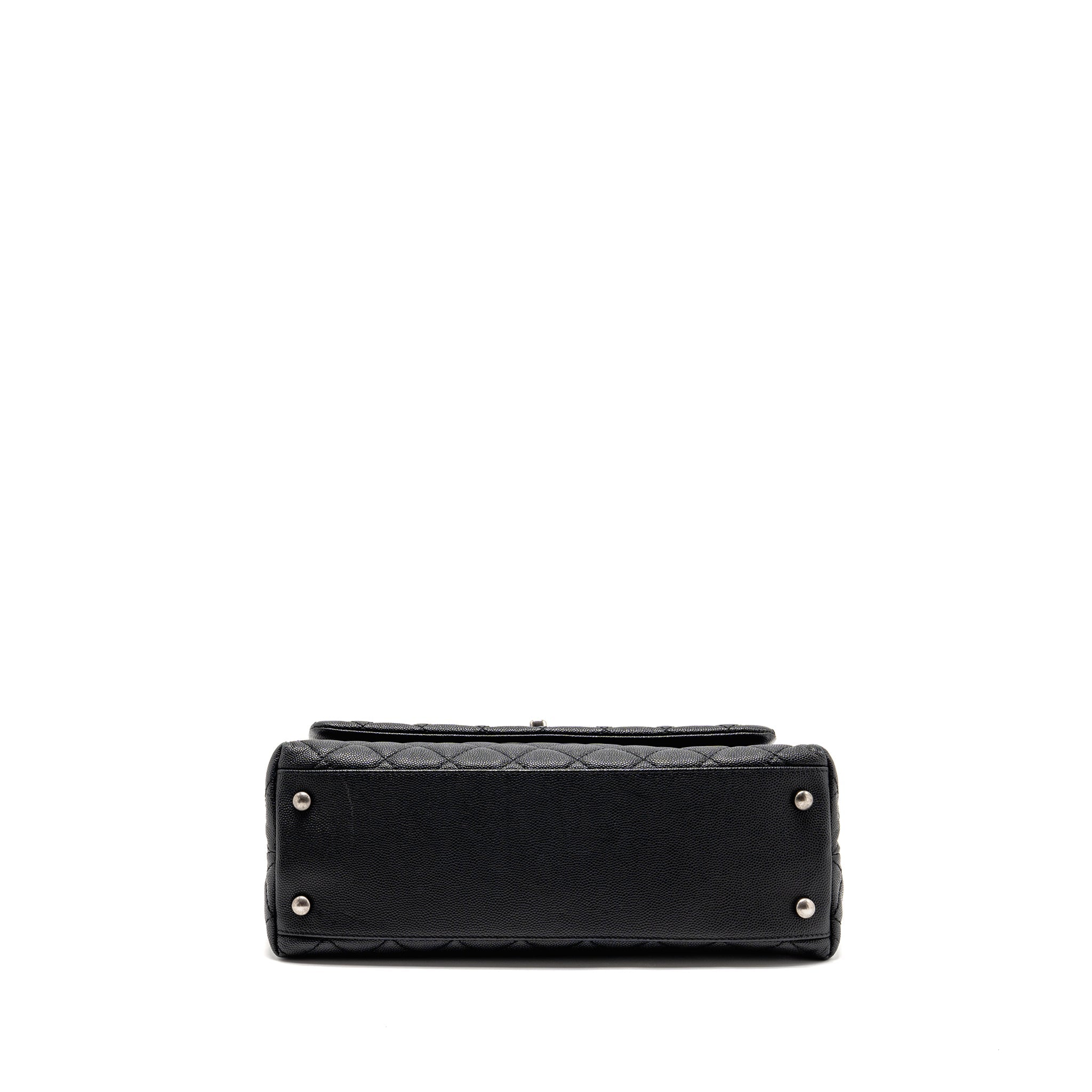 CHANEL MEDIUM COCO HANDLE FLAP BAG LIZARD EMBOSSED HANDLE CAVIAR BLACK RUTHENIUM HARDWARE