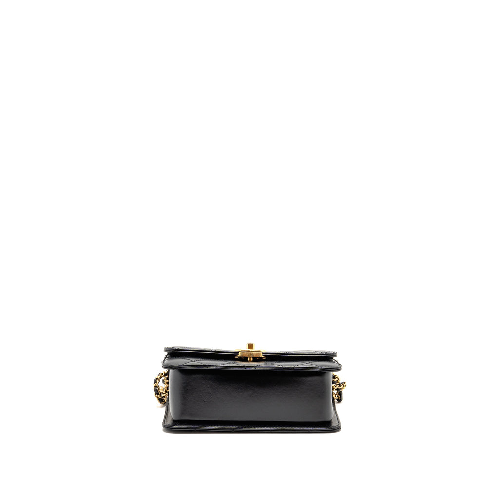 CHANEL GOLD CRUSH MINI FLAP BAG SHINY CALFSKIN BLACK GHW (MICROCHIP)