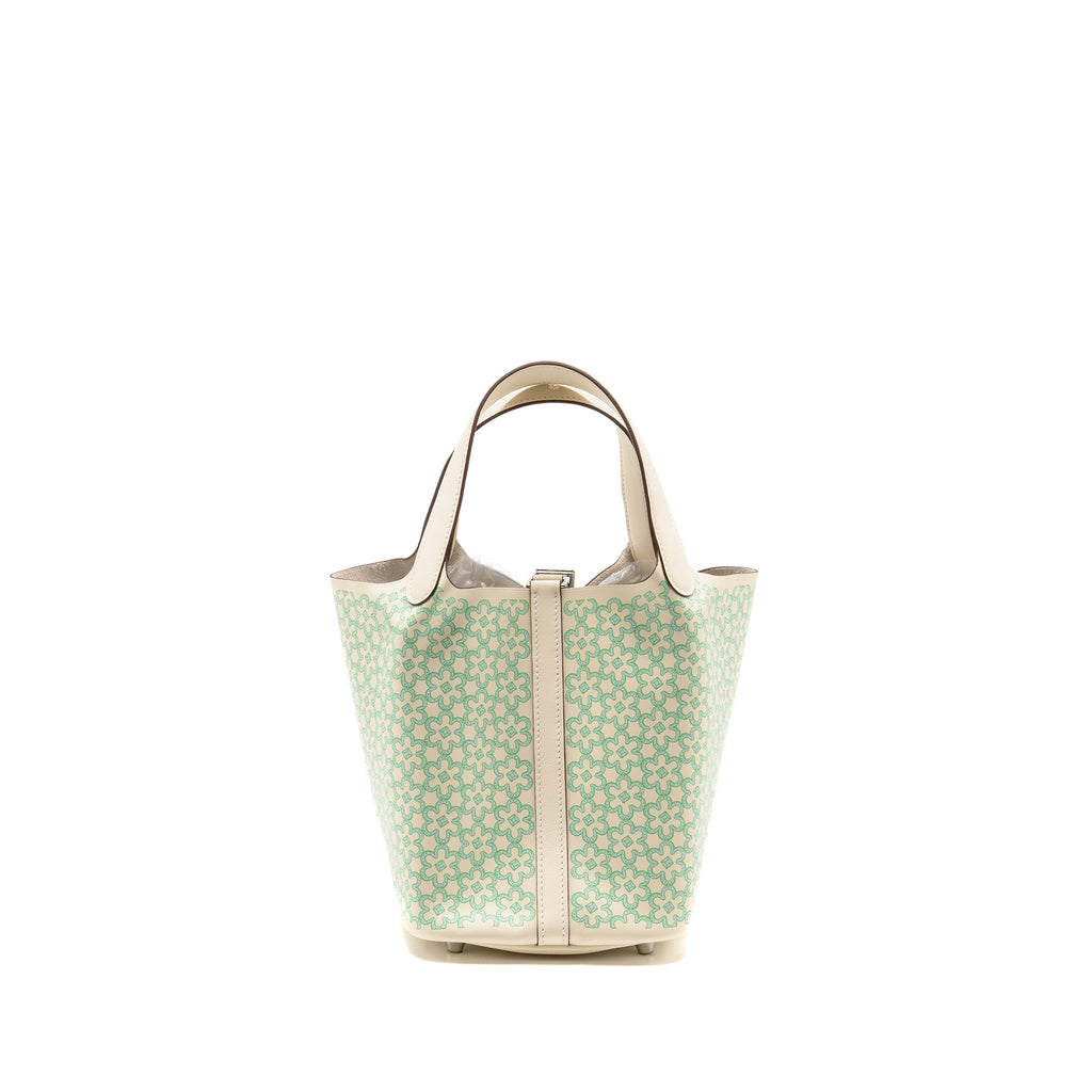 HERMES LUCKY DAISY PICOTIN 18 LOCK BAG SWIFT NATA/VERT/BLANC SHW