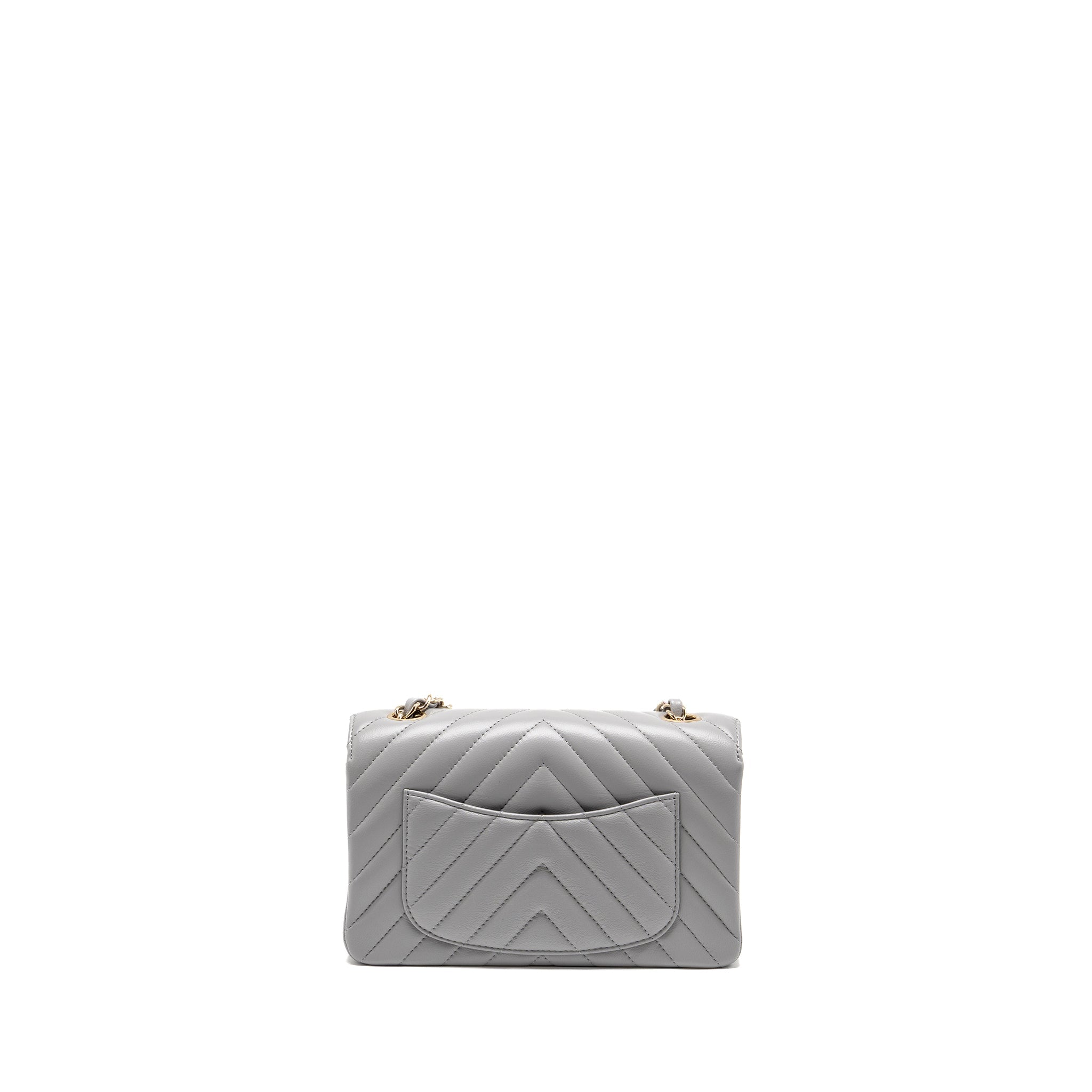 CHANEL MINI RECTANGULAR FLAP BAG CHEVRON LAMBSKIN GREY LGHW