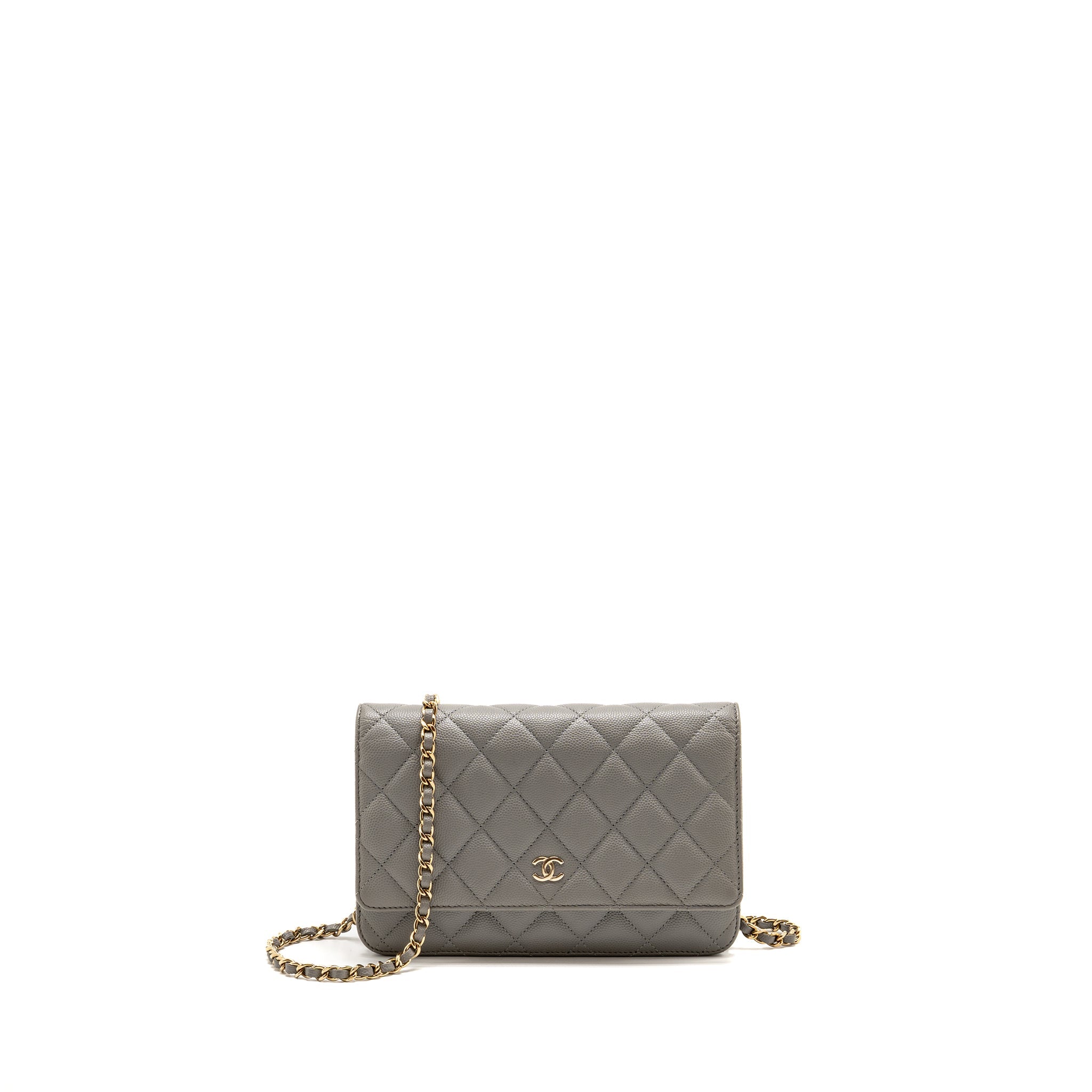 CHANEL CLASSIC WALLET ON CHAIN CAVIAR GREY LGHW (MICROCHIP)