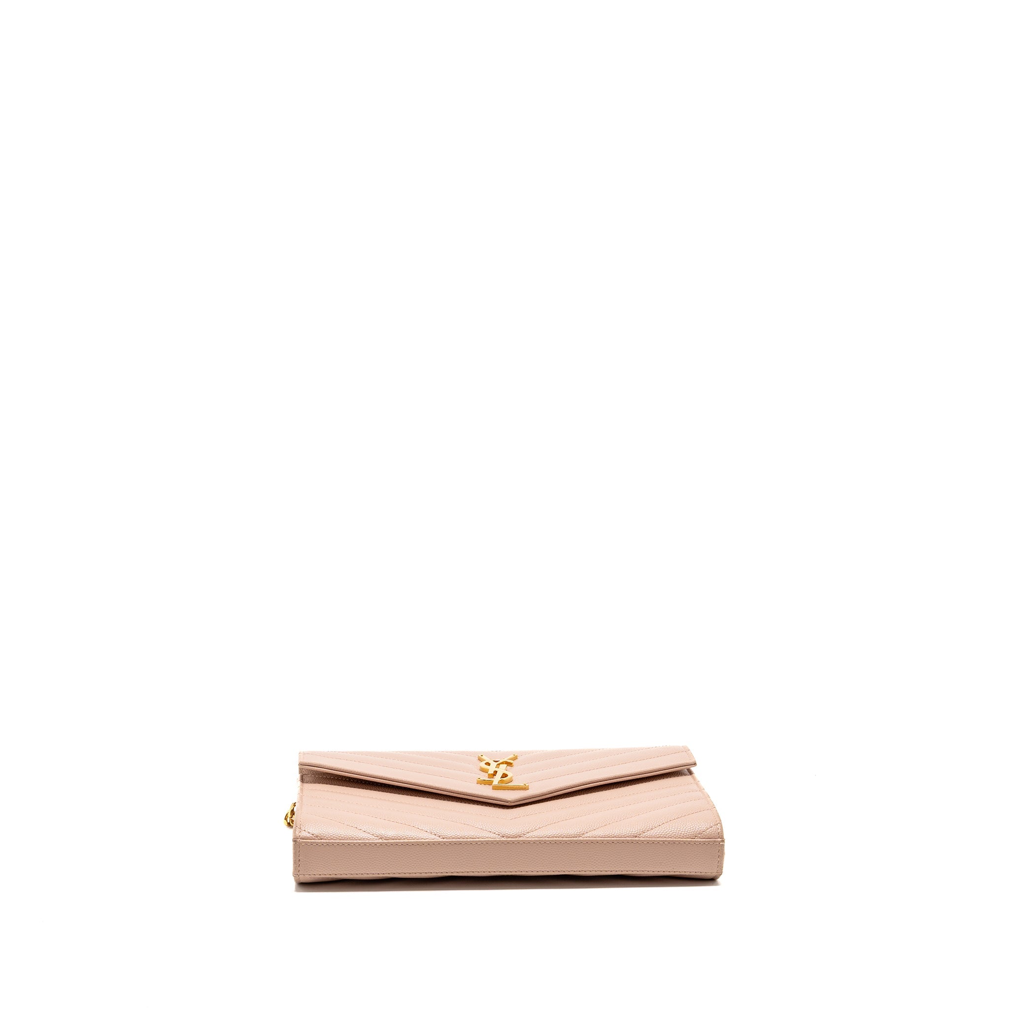 SAINT LAURENT/YSL MATELASSE CHAIN WALLET GRAINED CALFSKIN PALE BLUSH GHW