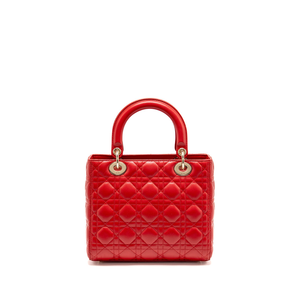 DIOR MEDIUM LADY DIOR LAMBSKIN RED LGHW