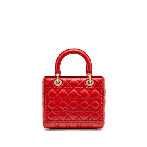 DIOR MEDIUM LADY DIOR LAMBSKIN RED LGHW