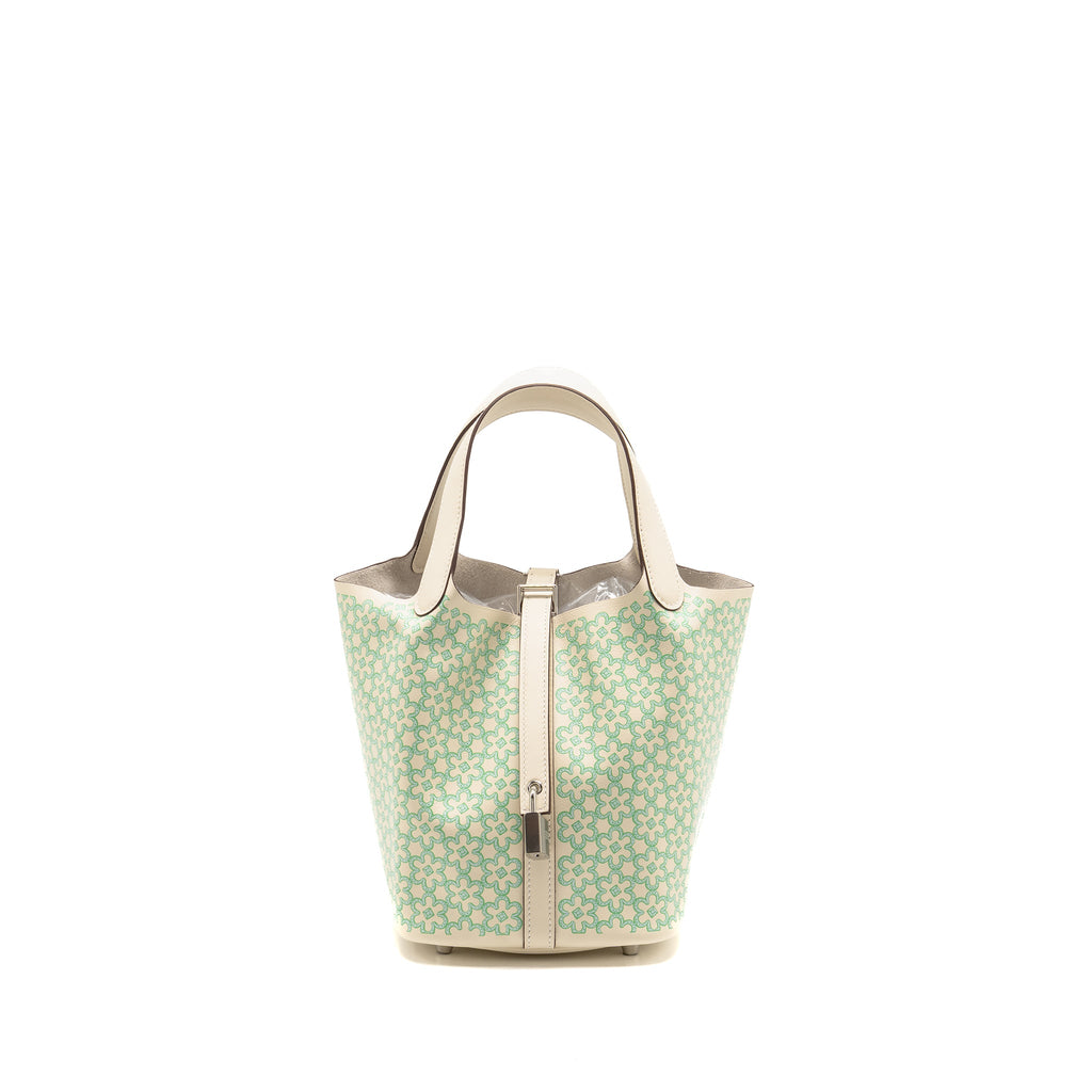 HERMES LUCKY DAISY PICOTIN 18 LOCK BAG SWIFT NATA/VERT/BLANC SHW