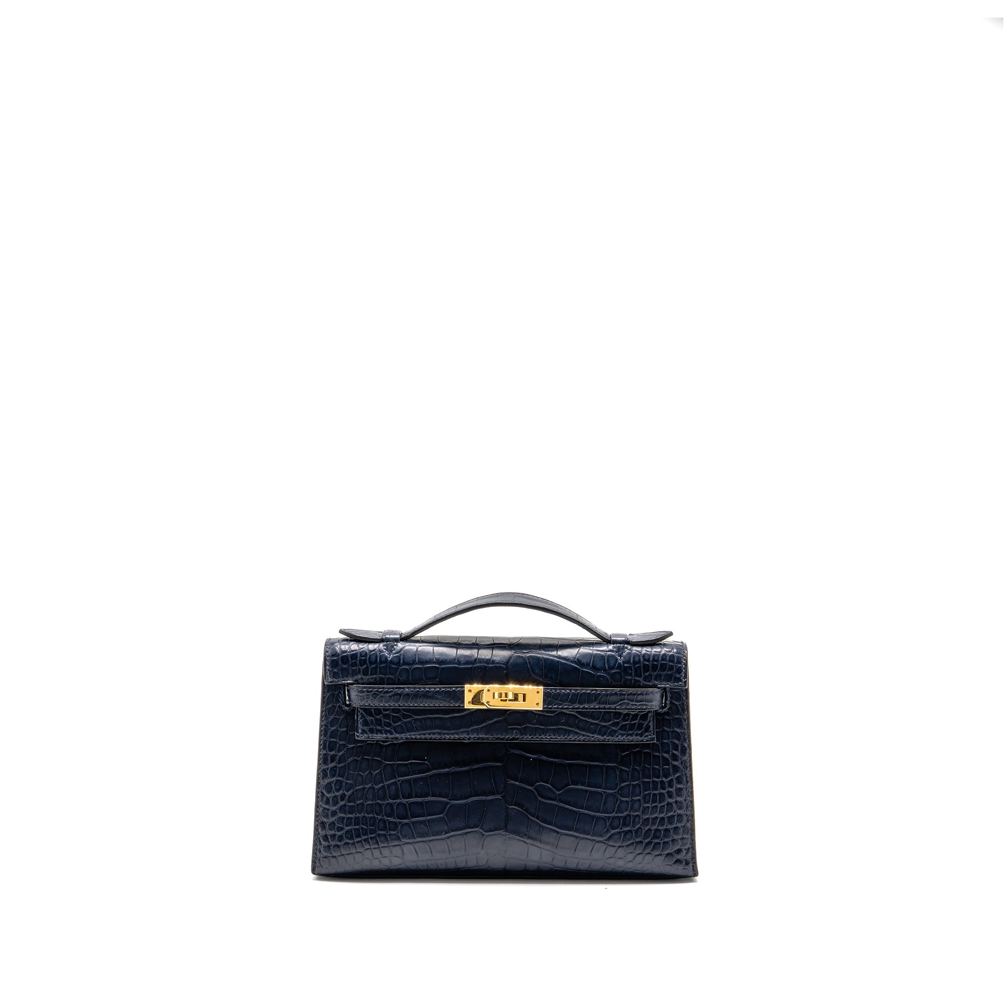 HERMES KELLY POCHETTE MATT ALLIGATOR MISSISSIPPIENSIS BLUE INDIGO GHW