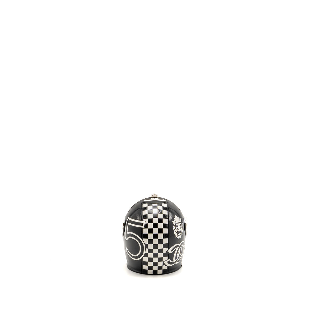 CHANEL MONTE CARLO HELMET MINAUDIERE CLUTCH BAG PLEXI/STRASS BLACK/WHITE SHW (MICROCHIP)