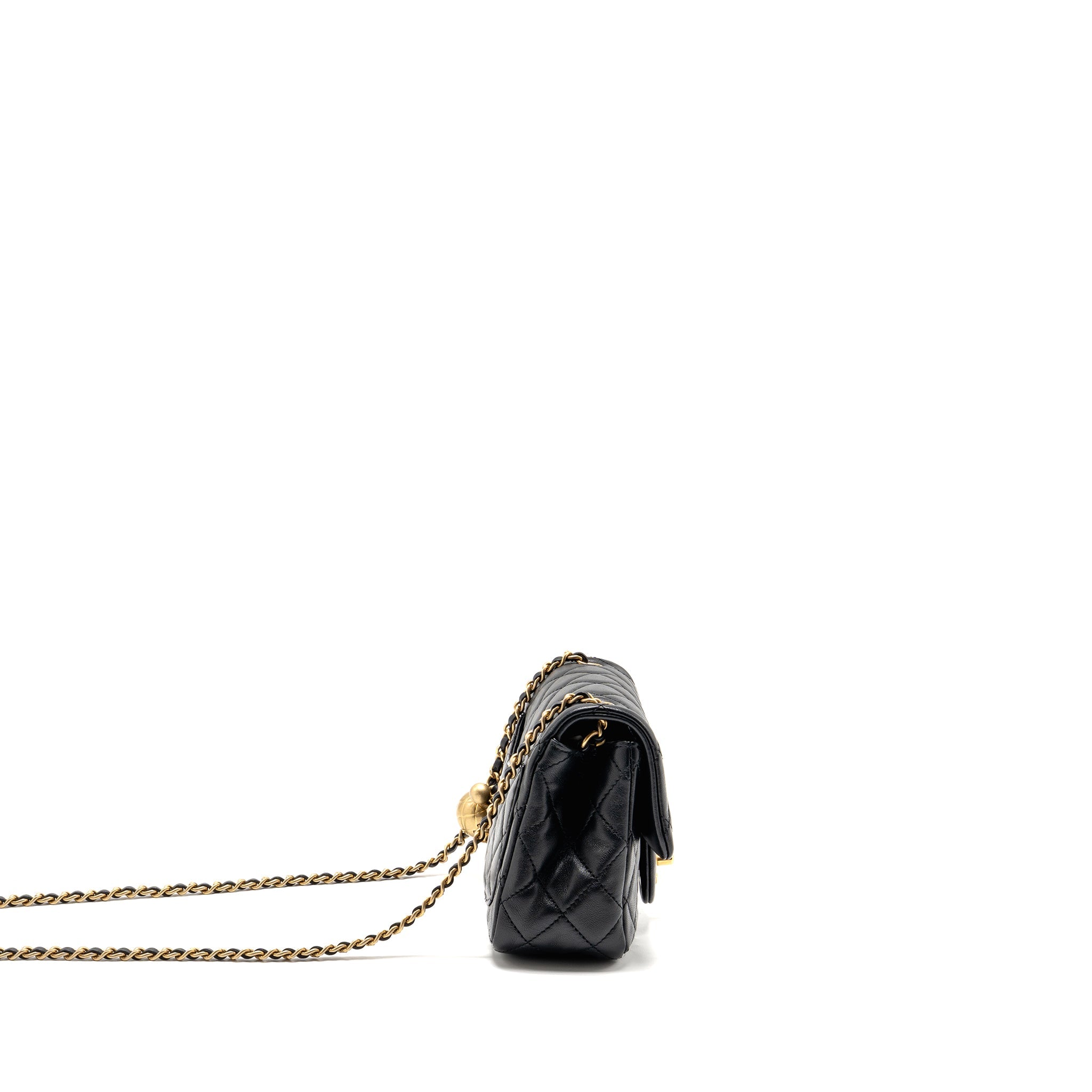 CHANEL PEARL CRUSH MINI SQUARE FLAP BAG LAMBSKIN BLACK GHW (MICROCHIP)