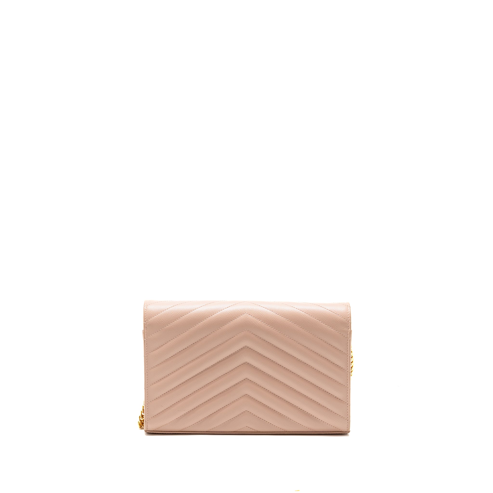 SAINT LAURENT/YSL MATELASSE CHAIN WALLET GRAINED CALFSKIN PALE BLUSH GHW