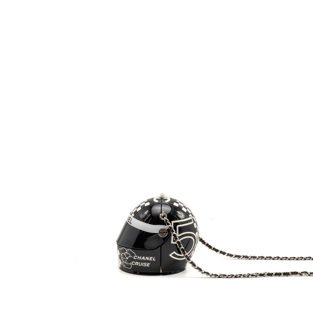 CHANEL MONTE CARLO HELMET MINAUDIERE CLUTCH BAG PLEXI/STRASS BLACK/WHITE SHW (MICROCHIP)