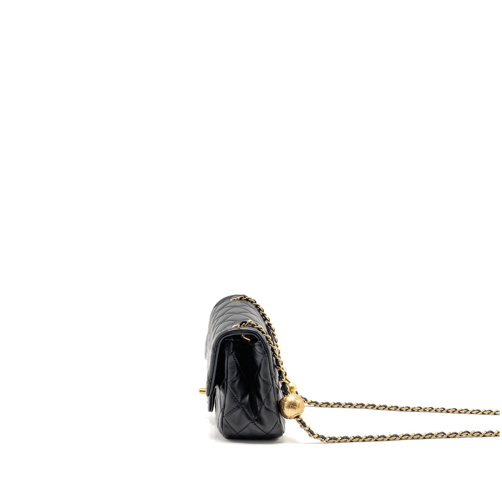 CHANEL PEARL CRUSH MINI SQUARE FLAP BAG LAMBSKIN BLACK GHW (MICROCHIP)