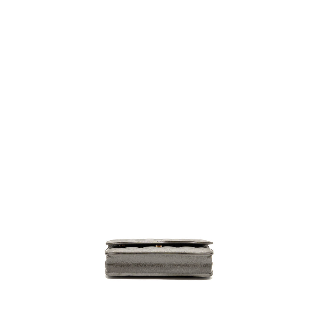 CHANEL CLASSIC WALLET ON CHAIN CAVIAR GREY LGHW (MICROCHIP)