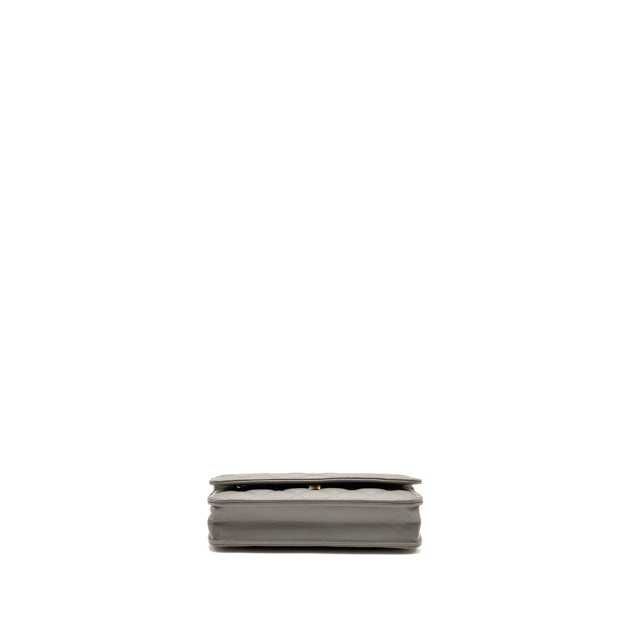 CHANEL CLASSIC WALLET ON CHAIN CAVIAR GREY LGHW (MICROCHIP)