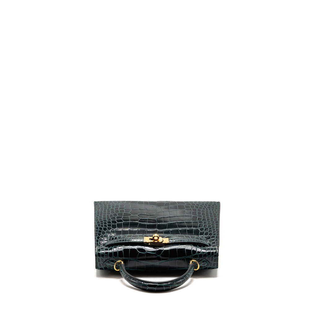 HERMES KELLY 25 SHINY ALLIGATOR MISSISSIPPIENSIS VERT CYPRES GHW