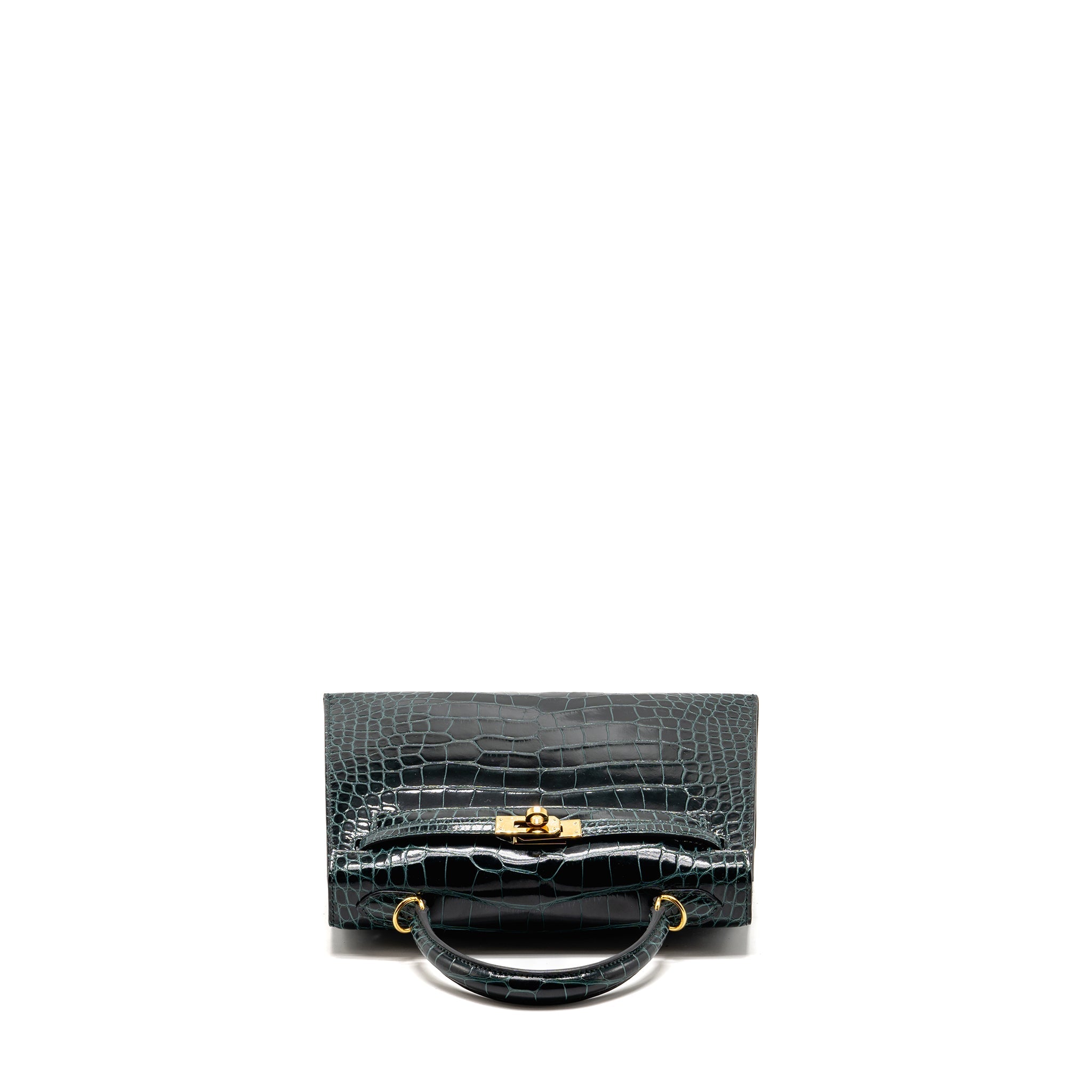 HERMES KELLY 25 SHINY ALLIGATOR MISSISSIPPIENSIS VERT CYPRES GHW